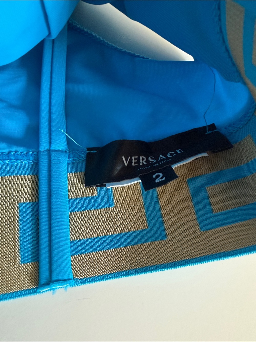 Versace Size 2 Turquoise High Rise Blue Gold-Trim Bikini Set - Picture 12 of 13